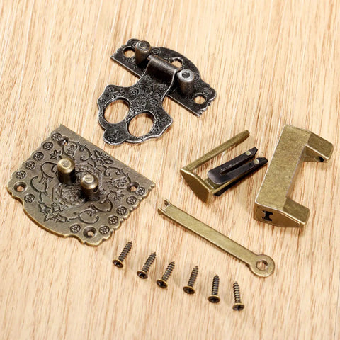 Two Pack Vintage Brass Hasp Lock For Wooden Boxes And Cabinets, Antique Toggle Latch Hardware, iron with bronze finish