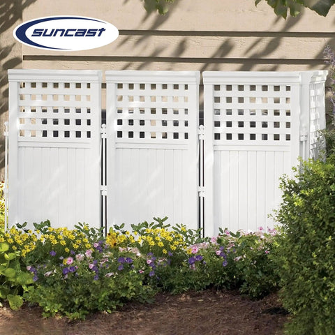 4-Panel Outdoor Screen Enclosure Freestanding Wicker Resin Privacy Screen With Reversible Hinged Panels For Concealing Garbage Cans And Air Conditioners White That Keeps Your Yard And Patio Looking Fresh And Tidy