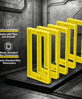 Single Gang Outlet Box Extender One Quarter Inch Snap On Wall Plate Gap Filler showing yellow plastic spacers stacked for installation.