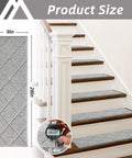 Non Slip Stair Treads For Indoor Wood Steps 28x9 Inch Edging Rugs 4 Pack shown on wooden steps with TPE backing, grey color.
