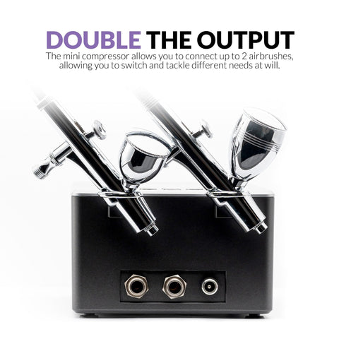 Ambition Series GTS-06 Airbrush Kit With Compact Air Compressor showing dual airbrush setup for precise detailing on models