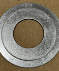 One Heavy Duty Reducing Washer Converting Two Inch Conduit To One Inch Hole With Slick Silver Finish, top view of durable metal.