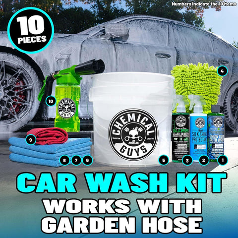 Arsenal Builder Car Wash Kit With Foam Gun, Bucket, And Three Car Care Liquids For Thick Clingy Suds That Last, Works With Garden Hose