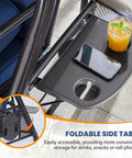 Close-up of foldable side table on Three Seat Outdoor Porch Swing With Adjustable Canopy And Stand 2 In 1 Patio Swing Bed