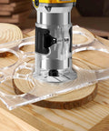 Pro Grade 13 In 1 Router Template Kit For Woodworking with clear acrylic circle inlay template set on wooden surface