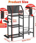 Heavy Duty Garage Fishing Rod Rack Three Tier Adjustable Metal Holder For Up To 18 Rods Pegboard Mountable Storage dimensions
