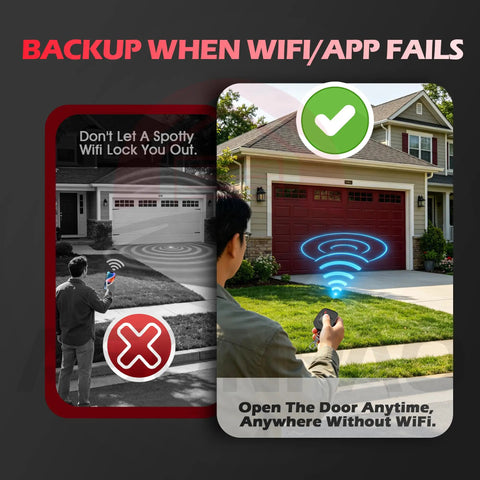 Home setting with garage door and Two Pack Delta 3 310MHz Garage Door Remote Replacement With 8 Dip Switches in use.