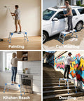 Heavy Duty Aluminum Work Platform Supports Up To 600 Lbs With One Touch Automatic Fold Stable On Steps With Reinforced Non Slip Top And Wide Legs Quick Two Step Fold No Tools Required For Diy And Pros for painting, car wash, kitchen reach, and stairs