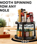 Two Tier Lazy Susan Spice Organizer For Cabinets And Pantries, Ten Inch Diameter Rustic Brown Turntable Rack With Condiments