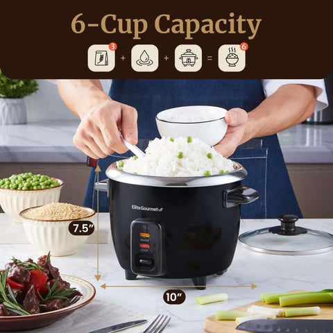 Person serving rice from 6-Cup Electric Rice Cooker With Stainless Steel Inner Pot For Fluffy Rice Every Time, Easy One-Touch Cooking