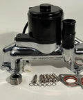 Badass High Flow Aluminum Electric Water Pump For Ls1 Ls2 Ls3 Ls6 Engines Featuring Chrome Polished Finish And Direct Bolt On Track Ready 35 Gpm Upgrade For Street Cars with fittings and hardware visible.