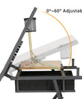 Side view of Height Adjustable Drafting Table With Tilted Tabletop And Built In Storage Drawers And Stool For Home Office And Art Studio A Real Workhorse For Sketching Watercolors Painting And Craft Projects showing 0-60° tilt angle