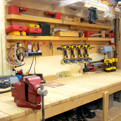 Wall Mounted Power Tool Organizer Holder For Cordless Drills And Battery Tools, Heavy Duty Utility Storage Rack in workshop
