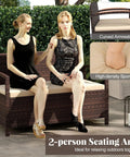 Outdoor Storage Bench With Cushioned Seat And Backrest 42 Gallon Rattan Deck Box With Acacia Wood Armrests And Sturdy Metal Frame