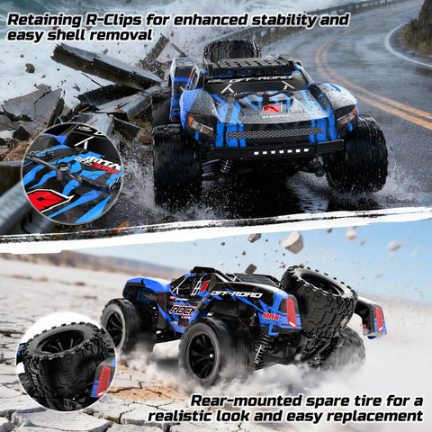 One Twelve Scale Fast RC Truck With Dual Batteries 45 KPH 4WD Off Road Monster RC Car For Adults And Kids on wet street