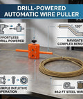 Asixxsix Automatic Drill Powered Wire Puller And Cable Rope Feeder With Forty-Nine Point Two Foot Steel Line Adapter on a table, showcasing intuitive design.