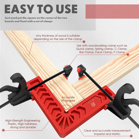 90 Degree Corner Clamp Set For Woodworking, Right Angle Carpenter Tool, Picture Frame Cabinet Drawer Alignment Squares, Lightweight ABS Construction, Includes 3, 4, And 6 Inch Sizes, Set Of Pro Grade Precision Joints
