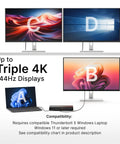 Top Shelf 12-In-1 Thunderbolt 5 Docking Station Featuring Integrated M.2 NVMe Bay Yields Dual 6K Outputs On Mac And Pushes Sick Triple 4K 144Hz Video For Creator Workstations Fr While Delivering A Rocksteady 140W PD Charge Cleanly with three 4K displays connected.