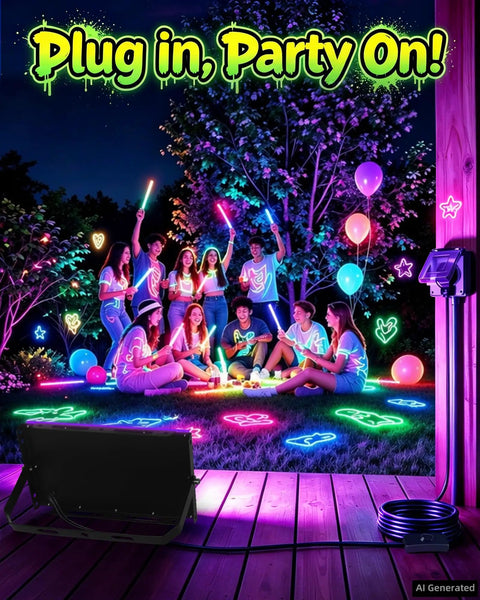 2 Pack 100 Watt Black Light Floodlight IP66 Waterproof Dope Fluorescent Glowing UV Lamp For Halloween Bash And Outdoor Glow Party Yall Need This Hecka Bright Setup For Total Vibes