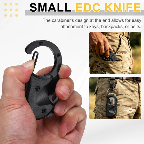 Person holding Mini Pocket Folding Knife With Carabiners 3Cr13 Stainless Steel 1.38 Inch Blade Tiny Box Cutter for EDC