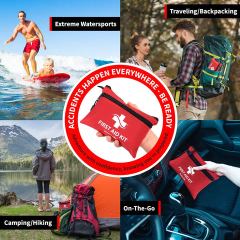 Protect Life first aid kit pouch, red, 100-piece compact travel emergency kit