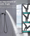 All Metal Shower Head Holder Mount For Handheld Showers Rugged Heavy Duty Solid Brass Ball Joint 360 Degree Swivel Easy Installation No Tools Required, black wall mount angled up