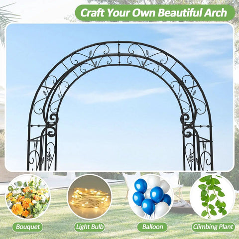 Sturdy Rust-Resistant Metal Garden Arch With Trellis For Climbing Plants 88 Inches High Outdoor Wedding Arch With Blue Sky