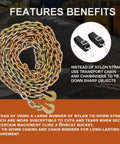 Heavy Duty 3/8 Inch 20 Foot G70 Transport Binder Chain With Clevis Grab Hooks For Towing Logging And Tie Down Binding Equipment Road Ready And Built For Tough Working Loads Safe Working Load High Strength Steel displayed on dark background