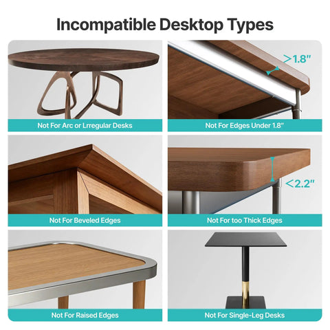 Image displaying incompatible desktop types for Slick Under Desk Laptop Stand Vertical Dual Slot Holder.