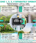 4 Zone Sprinkler Timer With Brass Inlet And Digital Control, Auto Garden Hose Water Timer displayed with garden scenes
