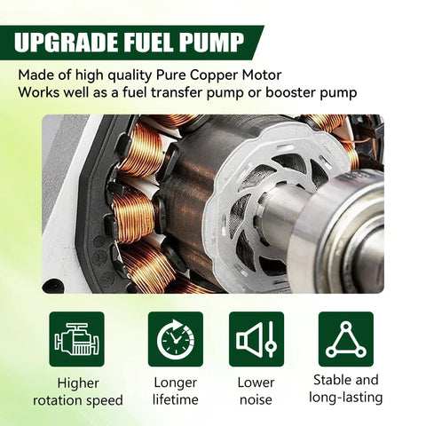 Close-up of Diesel Specific Micro Electric Fuel Pump copper motor for high rotation, 12 Volt, 35 GPH at 4-7 PSI.