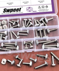 50Pcs T Slot Bolt Kit With 10 Sizes M5 M6 In Stainless Steel Hammer Head Bolts in clear organizer box for CNC and framing
