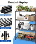 Beefy Heavy Duty 4 Tier Storage Rack With Adjustable Shelves In Black Strong Steel Garage Shelving Unit Holds Up To 620 Lbs Total shown with adjustable clamps and V-mesh shelves
