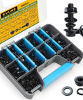 Metric Flange Bolt Kit 296Pcs M6x1.0 M8x1.25 M10x1.5 Hex Bolts Nuts Washers organized in a labeled case