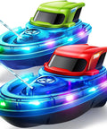 Dual RC Boat Battle Pack For Kids 8 To 12 With LED Lights, 2 Remote Boats And 2 Transmitters, 40 Minutes Playtime, One Key Water Spray