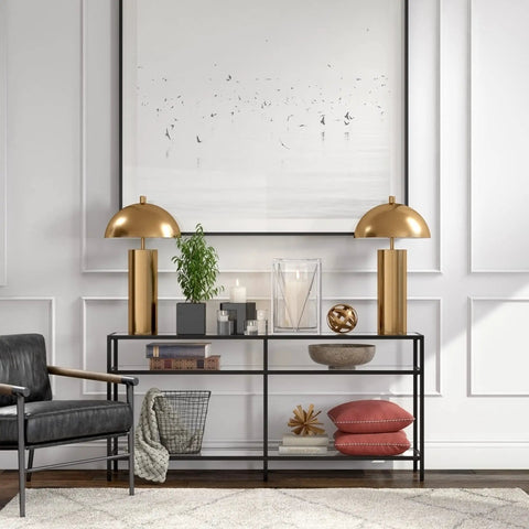 27 Inch Tall Brass Table Lamp With Metal Dome Shade For Nightstand Or Desk in modern industrial living room