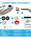 High Pressure 6 Inch Rain Shower Head With 6 Inch Shower Arm Chrome Finish with included components and installation guide.
