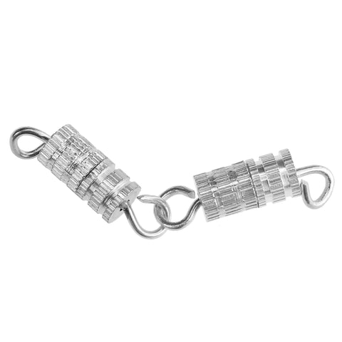 Barrel Screw Type Clasp Set 100 Pieces 4 x 15 mm Durable Silver Tone Jewelry Clasps showing interlocked screws