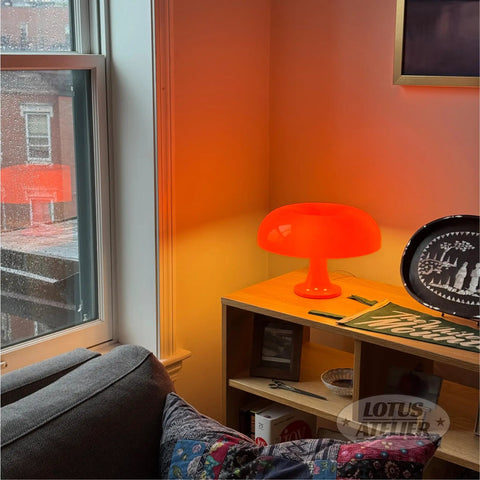 Orange Mushroom Table Lamp For Room Aesthetic, Modern Bedroom Lighting, Cozy Bedside Vibe, Retro Living Room Decor, Replaceable Bulbs Included, Easy Flip Switch, Charming Mid Century Style