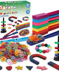 228 Piece Magnetic Science Kit For Kids With Magnetic Balls Chips And Wands 7 Shaped Magnets And Post With Rings displayed