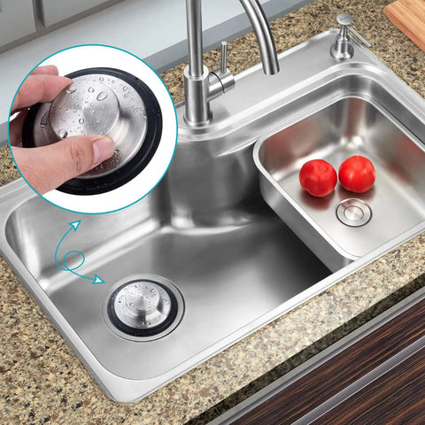 Two Pack Stainless Steel Kitchen Sink Stopper Sets With Large Wide Rim Three Point Three Five Inches Diameter No Tools Needed