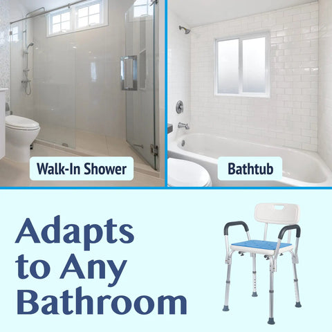 Heavy Duty Shower Chair With Backrest For Bathtub Non Slip Bath Seat For Seniors and Disabled in different bathroom settings