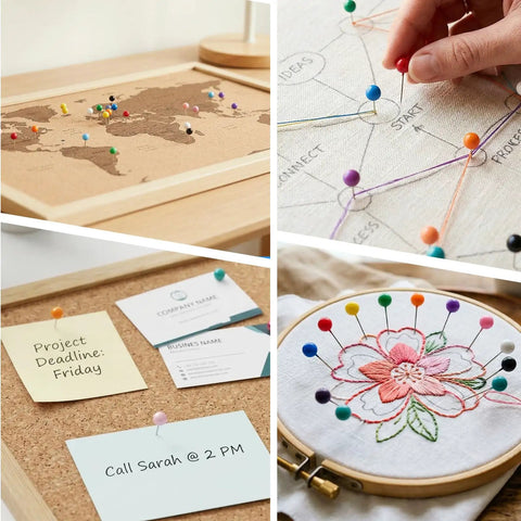 Straight Up Go To Multi Color Map Push Pins For Travel Boards With One Hundred Pieces Of Bright Destination Markers on corkboards and fabric.