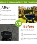 Before and after view of a Built Tough Heavy Duty 600D Waterproof Broadcast Spreader Cover For 85-100 Lb Fertilizer Seed Salt Spreaders.