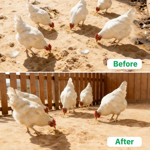 Before and after cleaning with 2 Pack Chicken Poop Scoopers For Coop Cleanup, Dual Mesh Shovel Set With 3.8mm And 5mm Holes