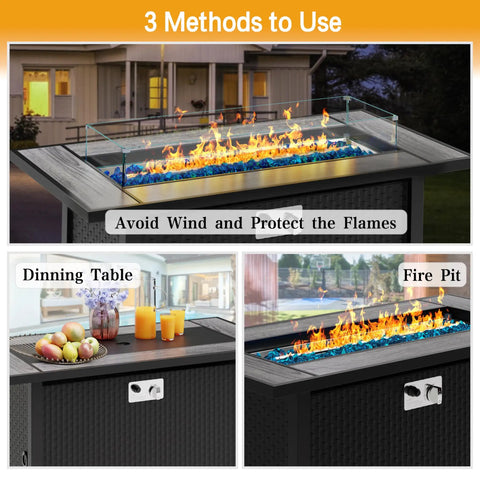 45 Inch Propane Fire Table With 50000 BTU Fire Pit, Glass Wind Guard And Rain Cover, 3 methods for versatile outdoor use