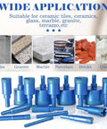 Diamond core drill bits set, 16 pcs tile hole saw kit; blue serrated bits for porcelain and stone, dry/wet use