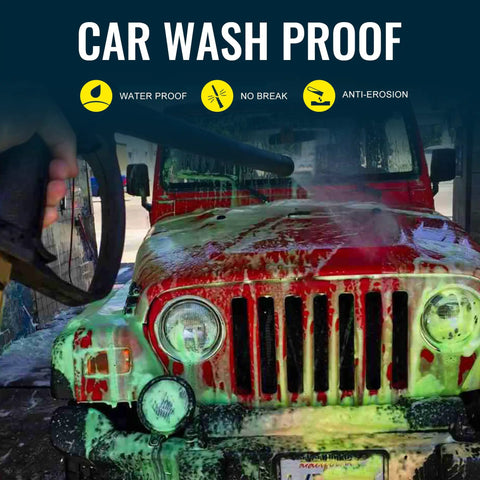 Jeep Wrangler in car wash showcasing durability of antenna replacement for JL JK JT Gladiator 2007 through 2025 models.
