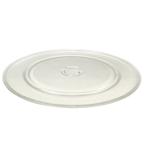 Glass Microwave Turntable Tray 15.75 Inch Replacement Plate for KitchenAid Ovens, clear glass, side view.