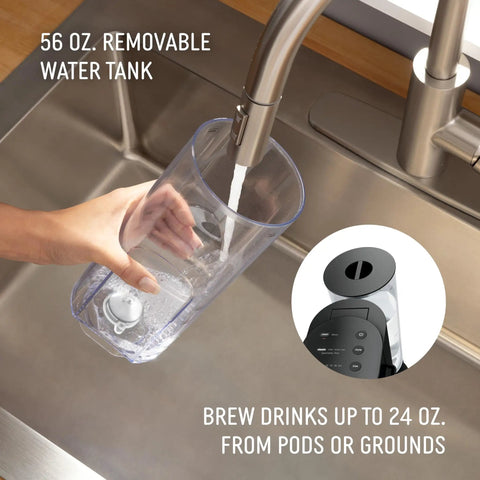 56 oz removable reservoir for Single Serve Coffee Maker With Pods Or Grounds, 4 Brew Styles Classic Rich Over Ice Specialty